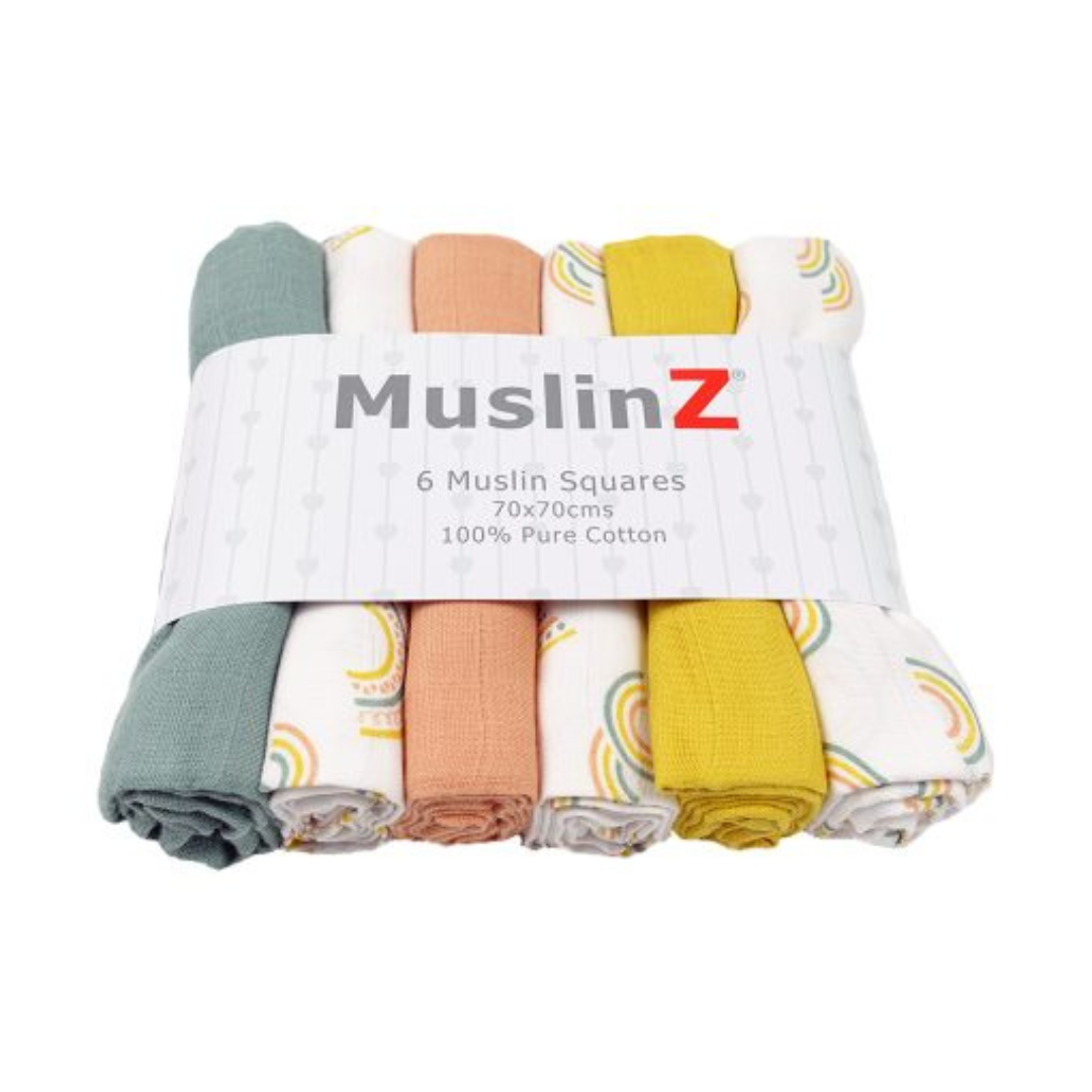 Muslinz - 6 pack Scandi colour muslin squares 70cm x 70cm