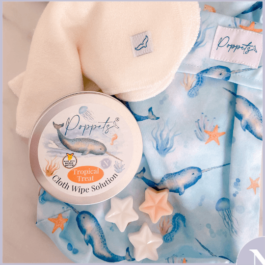 Poppets - Cloth Wipes Solution - Tropical Treat - (Coconut oil FREE) - The Nappy Den